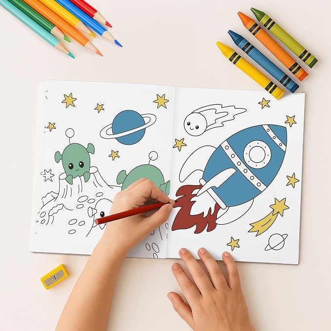 ZICOTO Fun Coloring Books for Kids Set of 3 - Exciting Dinosaur, Space & Trucks Coloring Book for Boys Ages 4-8 - Easy to Color Gift for Travel with Cute Themes for Your Creative Little Toddler 1-3