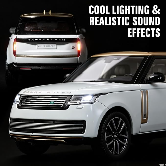 Toy Car Model 1/24 Diecast Cars Compatible with Land Rover Range Rover Off-Road SUV Collect Model Car Kits for Adults and Boys Metal Toy Cars for Kids Age 3+ Pull Back Cars with Light and Sound（White）