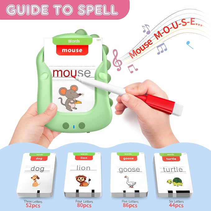 Reusable Writing & Drawing Talking Flash Cards for Toddlers 2-6, 336 Words Phonics Learning Toys with 8 Color Pens, Montessori Speech Therapy Autism Sensory Toys, Educational Preschool Gifts for Kids