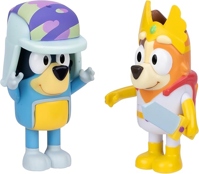 Bluey Fairytale Action Figure Set of 2, Articulated Character Toys with Superhero Chilli and Retro Hat Bandit, Small Action Figures for Kids Ages 3+