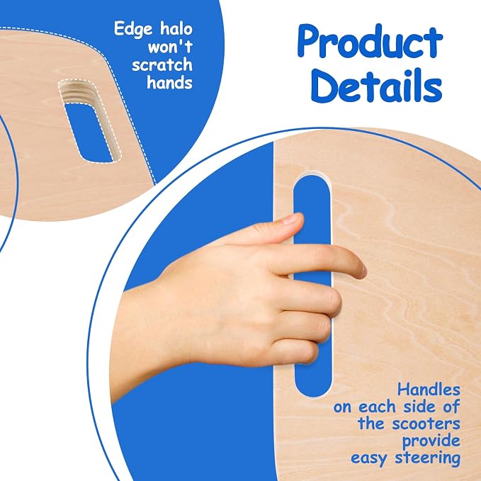 Kids Sitting Scooter Board with Universal Wheels and Handles, Safety Wooden Scooter for Kids Ages 3+ Manual Sport Scooters for Indoor & Gym Class