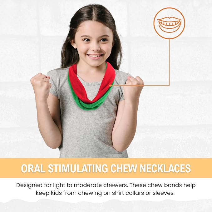 6 Packs Fabric Chewy Necklaces, Terry Cloth Chew Necklace for Autism Girls and Boys, ADHD Toddler, Teens, Adults