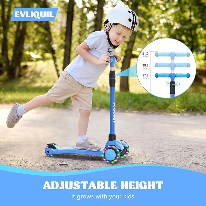 Kids Scooter,Lighted Wheels and 3 Adjustable Height Handlebars Scotters for Kids 3-12,3 Wheel Toddler Kick Scotter for Boys & Girls up to 132 Lbs.