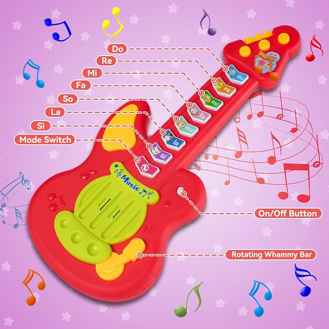 Kids Guitar Toy for 1-3 Year Old Boys Girls,Toddler Musical Toy with Lights,3 Play Modes Music & Animal Sounds,Early Learning Educational Guitar,Birthday Christmas for Baby