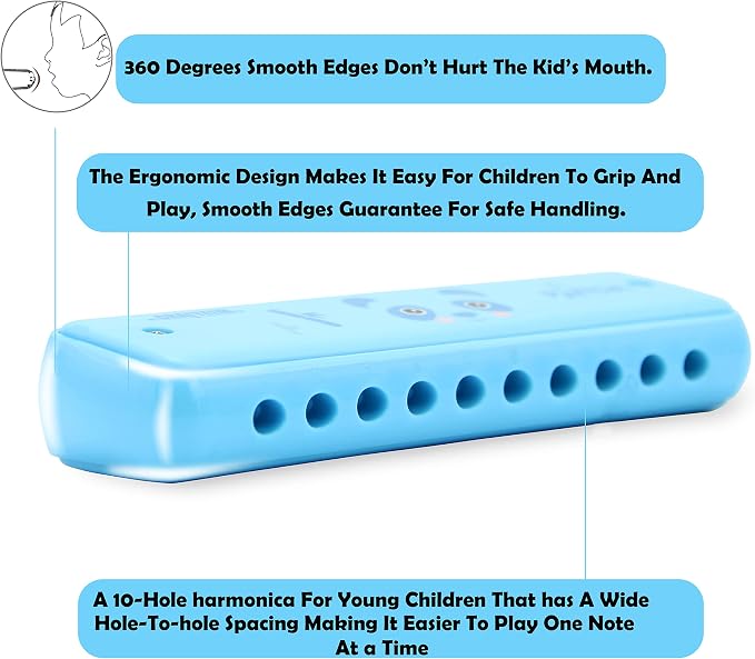 Crafteem Color Blues Harmonica, Key of C for Kids, Children, Toddler and Beginners,10 Hole 20 Tones Musical Instrument Toy Gift