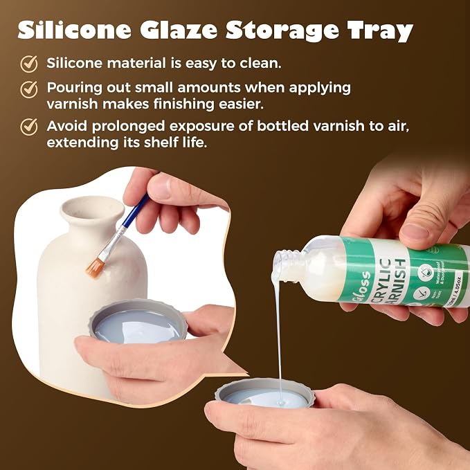 Sovol 480ml Air Dry Clay Glaze with 8 Brushes Silicone Tray, Gloss & Matte Clay Varnish to Avoid Clay Wear, Cracking, Scratches for Air Dry Clay, Polymer Clay, Resin Crete, Pottery, Acrylic Paint