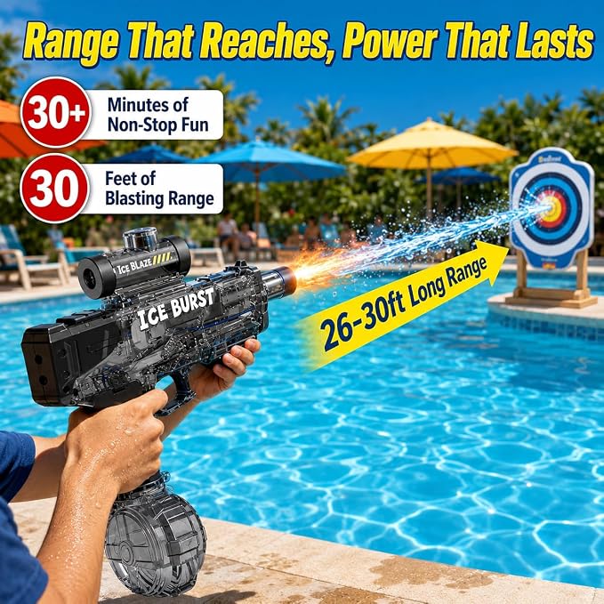 2 Pack Electric Water Gun, Squirt Blaster Automatic Toy for Kids Adults, 340cc Large Capacity, 26-32ft Long Range, Rechargeable Battery, Auto-Sync LED Lights, Summer Outdoor for Pool, Beach Backyard