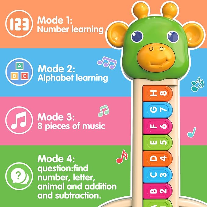 Musical Giraffe Guitar Toys for Toddlers 1-3 with Music & Light, Educational Baby Piano Toys 9-12-18 Months Interactive Music Instruments Learning Toys for 1 2 Year Old Boys Girls First Birthday Gifts