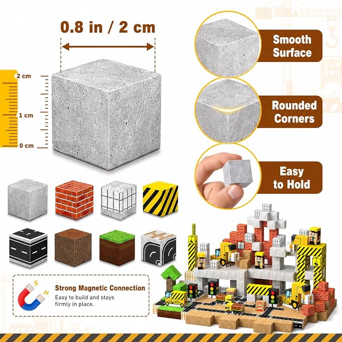 Magnetic Blocks 100PCS Construction Site Set - Build Mine Crane & Truck Magnetic Cubes, STEM Montessori Sensory Toys for Kids 3+, Educational Magnetic Tiles Gifts for Girls & Boys