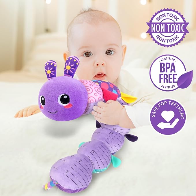 KMUYSL Baby Sensory Caterpillar Toys for 0-6 6-12 Months, Soft Plush Activity Toy with Crinkle, Rattle & Gentle Music, Tummy Time Toy for Infant Newborn, Early Development Toy Shower Gifts for Baby