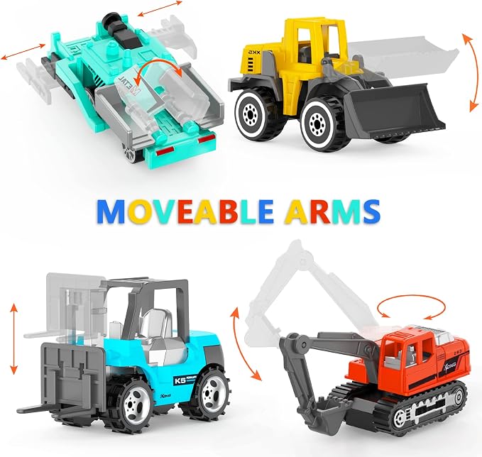Staroud 17 Metal Construction Vehicles Toys, Small Excavator Wheels Cars Mini Construction Trucks Toys for Boys Kids Toddlers Cake Decorations Party Favors