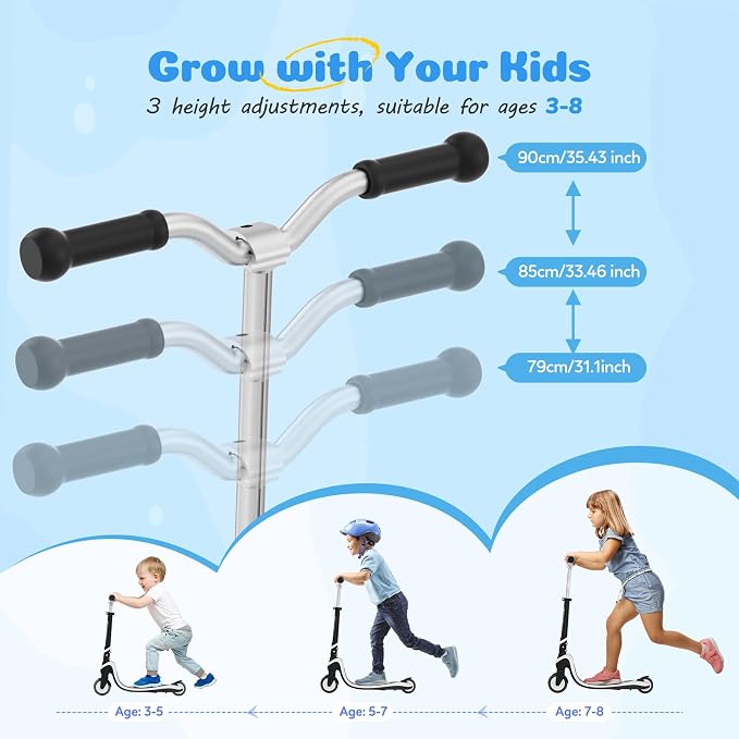 Tonbux Scooter for Kids with Light-Up Wheels & Deck, Adjustable Heights 2 Wheel Kids Scooters for Kids 5-7, Toddler Scooters with 4 Lighting Modes Deck