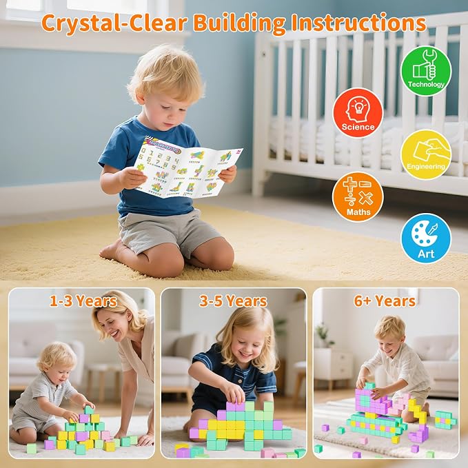 Large Magnetic Blocks Travel,20PCS 1.42in Building Blocks for Toddlers 3-5,Magnet Cubes for Toddlers,Sensory Montessori Toys Sets Learning Construction Squares Stem Toys for Boy,Girl,Kids,Kit,Gift,4-8