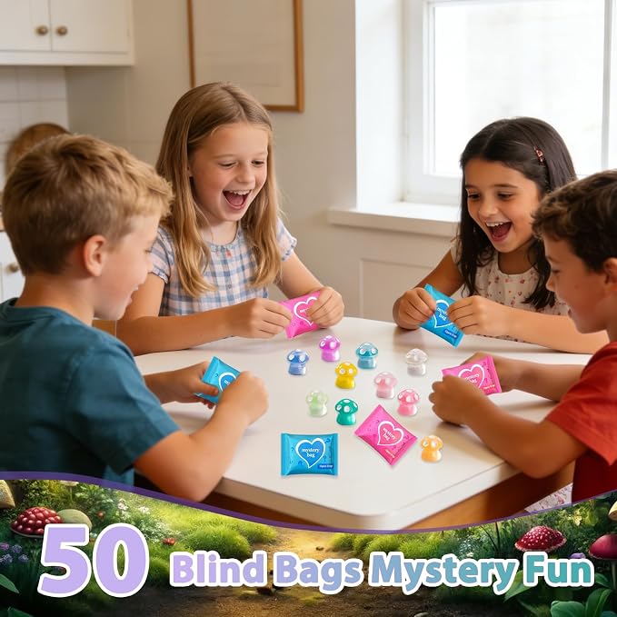 50PCS Glow in The Dark Mushroom Mini Figures Mystery Blind Bag, Luminous Resin Mini Mushroom Figurines Bulk, Cute Tiny Glow Toys, Fairy Garden Accessories, DIY Crafts, Party Favor Surprise Collectible