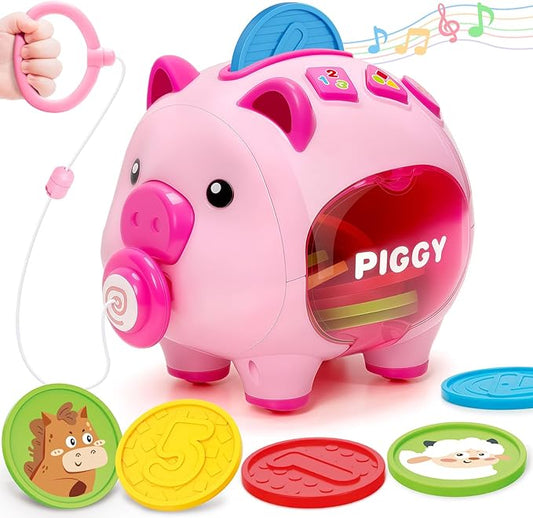 Piggy Bank for Kids, Toddler Toys for 1 Year Old Girl, Musical Number Counting & Color Learning Coin Bank, Baby 6-9-12-18 Months Interactive Toys, Christmas Birthday Gifts for Kids Girls Boys Age 1-3