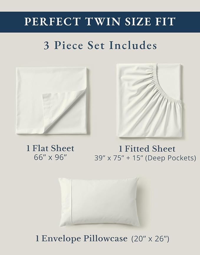 LANE LINEN Twin Sheet Set 100% Organic Cotton Percale Soft - Glacier Grey | Twin Sheet Set, 100% Organic Cotton Percale - Crisp Hotel-Style Feel, Soft From The First Wash, Crisp Cool Percale Weave