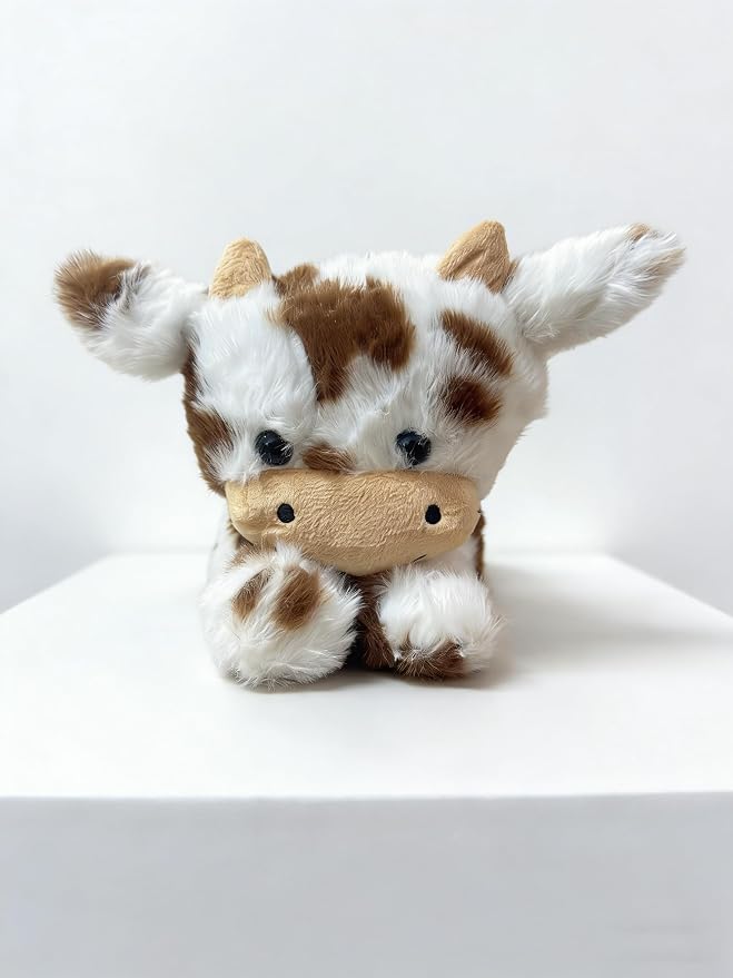 Cute Cow Plush Stuffed Animal Doll Toy 10 inch for Girls Boys One Pieces（Each one has a Different Pattern） (Cow pa bd Brown