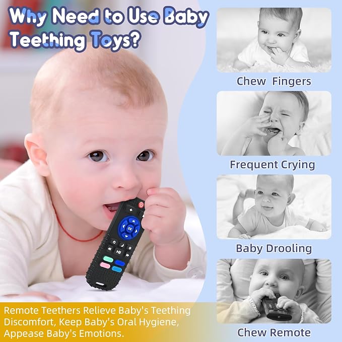 Teething Relief Teether Toys for Babies 3 6 9 12 Month Gifts, Silicone Sensory Remote Control Baby Chew Toy for Newborn Infant Autism Boy Girl Birthday or Easter, Pink & Black
