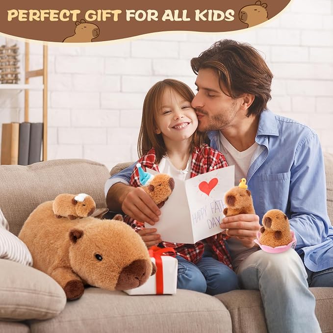 SuzziPals Lotus Capybara Stuffed Animal with Babies Inside, 5PCS Capybara Plush Set with Mommy & 4 Baby Capybaras, Soft Pillow Plush for Bedroom Decor, Birthday Easter Gift for Kids & Capibara Lovers