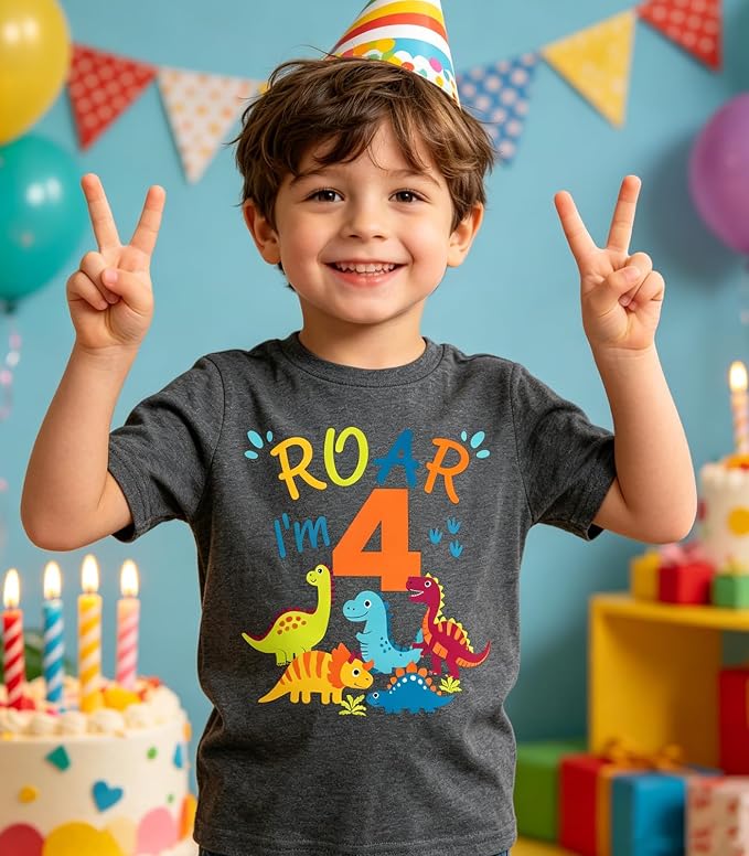 Lovekider 2-5 Years Birthday Boy Shirt Construction Party T-Shirts Excavator Cotton Short Sleeve Tee Dark Grey