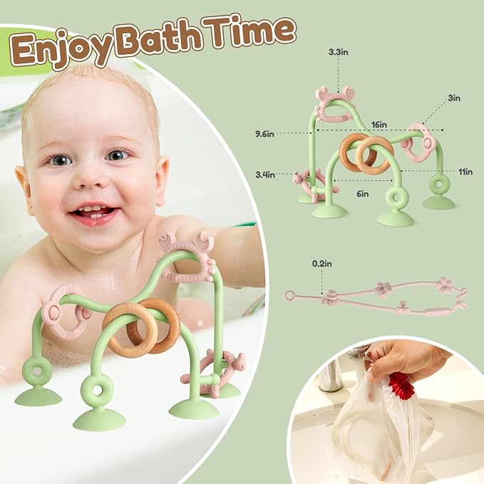 Baby High Chair Suction Cup Toys, Silicone Teether Sensory Toy | Teething Relief Tactile Developmental for Babies, Baby Einstein Activity for Table, Airplane Travel, 0-6 6-12 months