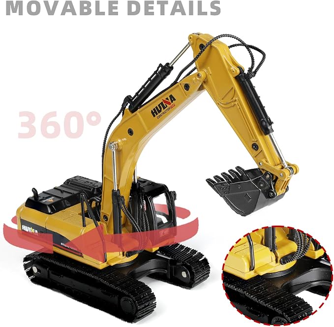 Excavator Toy with Gift Box, 1/40 Alloy Metal Die-Cast Excavator Digger Construction Vehicle Model Decoration Toy Gift for Boys Mens-Yellow