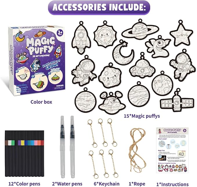 MZYTOZA Magic Foam Texture Painting Kit - 3D Art Craft Aqua Magic Puffs Paint Kit, 15 Mess-Free Paint by Number Craft for Kids (Space and Planets)