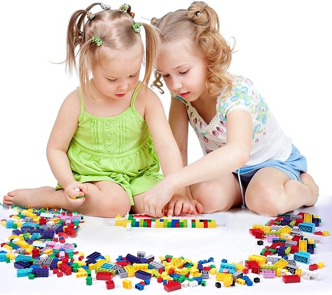 1000 Pieces Building Bricks, Classic Building Bulk Blocks for Kids with 12pcs Wheels Accessories, Windows, Doors, 2 Packs Studs Sticky Plate, Compatible with All Major Brands, Gfits for Kids