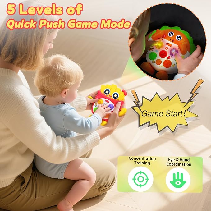 Musical Toys for Toddlers 1-3, Baby Musical Toys with Music & Sound Effects & 5 Level Quick Push Game, Interactive Light up Baby Toy with Flashing, Birthday Gift for Boy Girl 1 2 3 Year Old