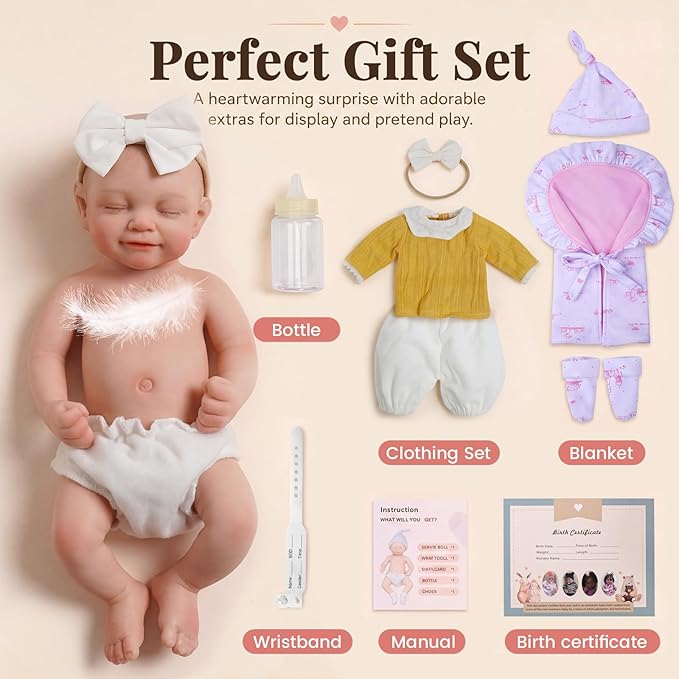 BABESIDE Full Body Silicone Reborn Baby Dolls - 12 Inch (Weight 3 lb) Weighted Full Silicone Realistic-Newborn Baby Doll Real Life Baby Dolls with Complete Accessories & Gift Box