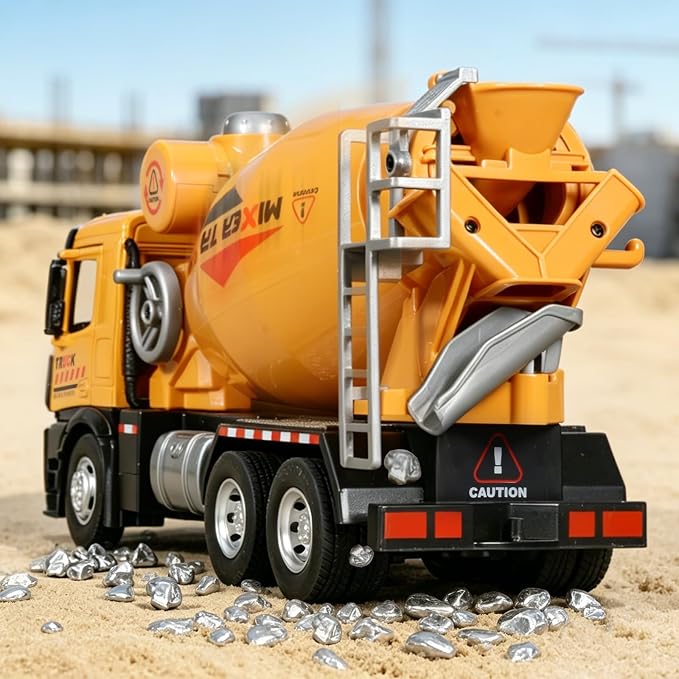 Cement Mixer Toy Truck Diecast Metal Cab Construction Truck Toys for Kids Boys and Girls Pull Back Cement Mixer with Lights and Sounds Construction Trucks for Toddlers 3-5