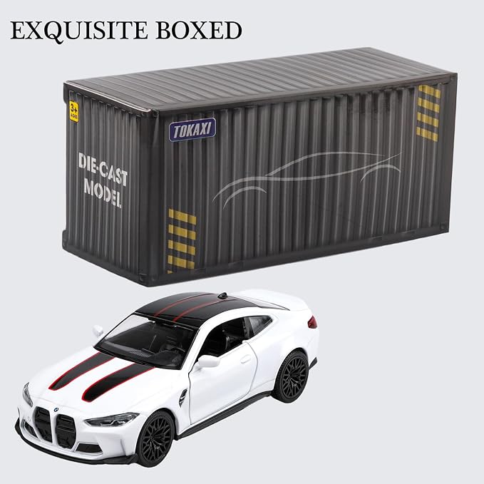 TOKAXI 1/36 Scale BMW M4 CSL Diecast Model Cars,Pull Back Vehicles BMW M4 Toy Cars,Cars Gifts for Boys Girls (White)