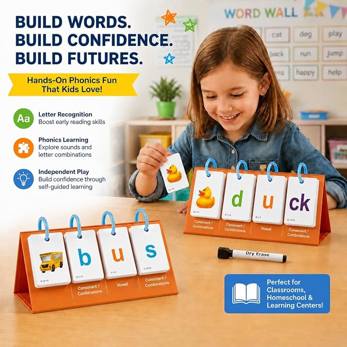 Alened Sight Words Flash Cards for Kindergarten, Phonics Flash Cards, CVC Word Games Pocket Chart, Classroom Learning Activities, Phonics Games for Reading, Speech Therapy Materials for Kids