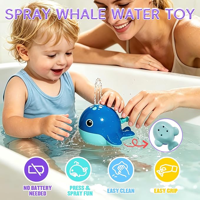 Mold Free Bath Toys | Easy Clean & Fun Baby Bath Toys for Kids Ages 1-3 | Watering Can Bath Cups Water Wheel Whale Bath Toy for Babies 12+ Months | Bathtub Pool Water Toys for 1+ Year Old Girl Gifts