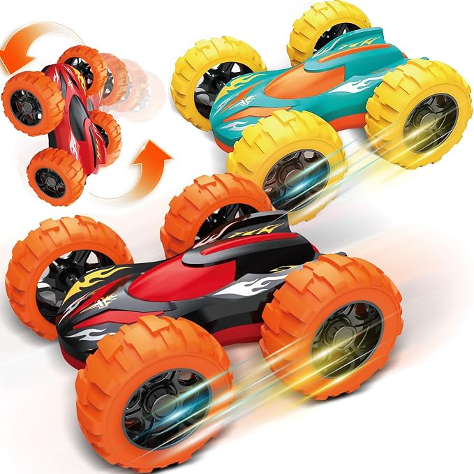 Car Toys for Ages 3-5 Boys, Push and Go Monster Truck Toys for 3 4 5 Year Old Kids, Double-Sided 360° Flip Stunt Car Baby Toy, Sturdy 4WD Cars Toddler Boy Toy, Easter Birthday Gifts for Boys Girls