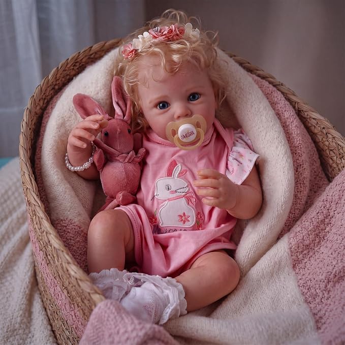 BABESIDE Reborn Baby Dolls - 17 Inch Soft Body Realistic Baby Doll Girl Lovely Awake Blond Curly Hair Girl Real Life Baby Dolls with Gift Box for Kids Age 3+ Collectors
