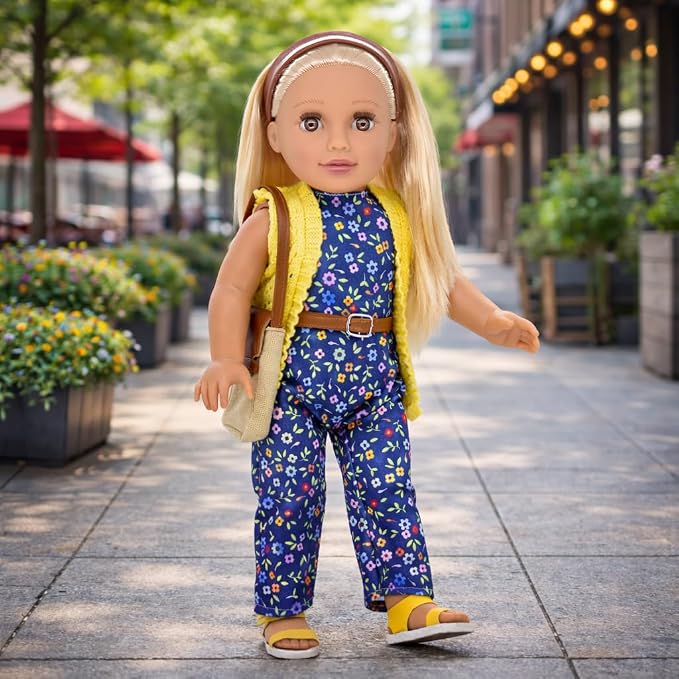 Dolls To Play 18 Inch Girl Doll, Fashion Doll with Fine Blonde Long Straight Hair for Styling, Blue Eyes, Jumpsuit, Knit Sweater, Sandals, Handbag, Clothes and Accessories Princess Doll for Kids