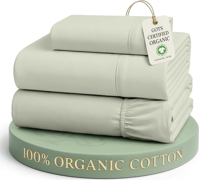 LANE LINEN Twin XL Sheets 100% Organic Cotton 3pc Percale Cooling - Mineral | Twin XL Sheets In GOTS Certified Organic Cotton Percale - Crisp Cool Percale Weave, Great For Gifting, For Hot Sleepers