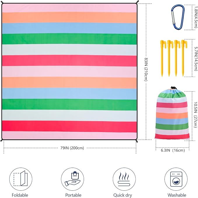 HIHOHO Beach Blanket Waterproof Sandproof Extra Large Beach Mat 79" X 83"/120"x108"for 1-8 Adults Quick Drying Durable Outdoor Picnic Mat for Beach Travel Camping Hiking
