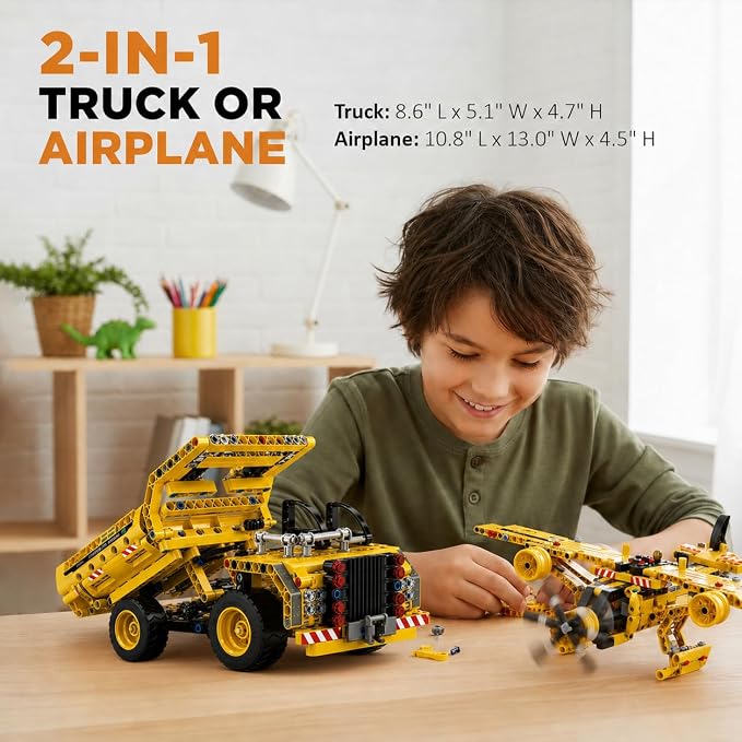 Kididdo STEM Building Toy for Boys 8-12 Build a Dump Truck or Airplane 2 in 1 Construction Engineering Kit (361 Pcs) Educational STEM Toy Set for Kids Popular Gift for Boys Ages 6-12 + Years Old