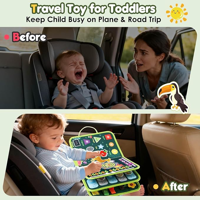 GOLIYEAN Toddler Busy Board - Montessori Toys for Toddler Boy Girl Birthday Gifts, Educational Learning Sensory Busy Book for Toddlers, Quiet Activity Books for Toddlers, Travel Toys for Airplane Car