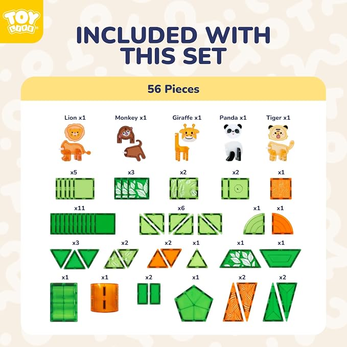 TOY Life 56 Pcs Magnetic Tiles Animals for Toddlers 3-5 Magnet Blocks for Kids Ages 4-8 STEM Magnet Tile Toys Building Tiles Set Christmas Birthday Gift for Boys and Girls