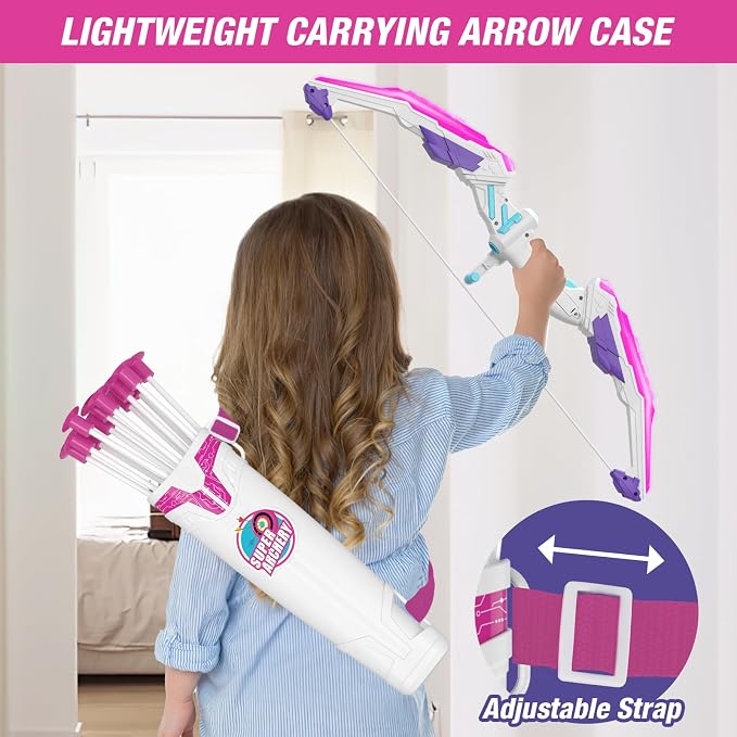 HYES Bow and Arrow for Kids 4-6, LED Light Up Archery Set with 12 Suction Cup Arrows, 1 Standing Target, 3 Score Targets&1 Quiver, Indoor Outdoor Sport for Boys Girls Ages 8-12, Purple