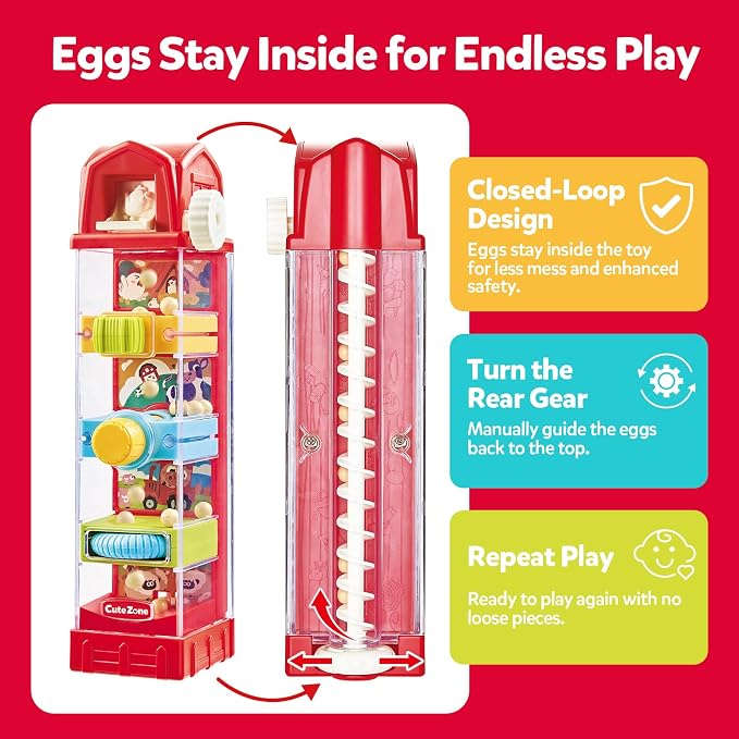Farm Egg Drop Toy for Toddlers 2-4, Travel Toys for Toddlers, Cause and Effect Montessori Toy, Fine Motor Activity, Quiet Gift for 2 Year Old Boys Girls