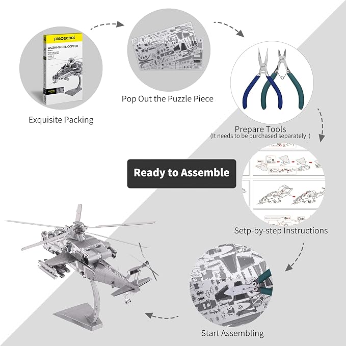 Piececool 3D Metal Puzzle Military Model Kits, 10 Helicopter Airplane Models Kits to Build for Teens Men Hobbies DIY Brain Teaser Puzzles, Great Birthday Gifts, 122 Pcs