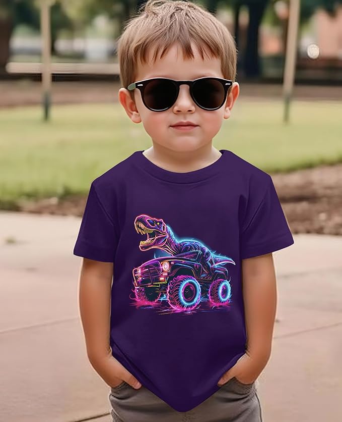 Lovekider Cotton Shirt for 3-6T Boys Truck Dinosaur Toddler Kids T-Shirt Short Sleeve Excavator Construction T-Rex Tee Shirts