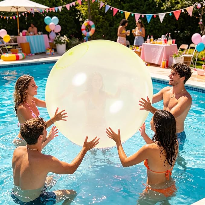 32 Inch Giant Water Bubble Ball for Adults Teenagers Giant Inflatable Water-Filled Ball Soft Rubber Ball for Outdoor Pool Beach Garden Yard Games (Yellow)