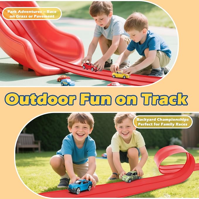 Flexible Race Track for Kids 15ft Race Car Track Compatible with Diecast 1/64 Scale Cars, Flexible Car Track Race Ramp Toy with Strong Suction Cups