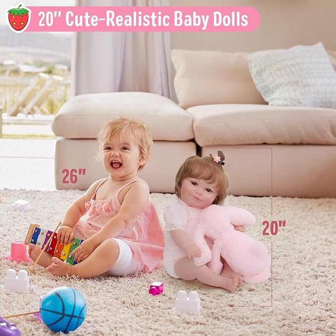 JIZHI Lifelike Reborn Baby Dolls - 20Inch-Real Baby Feeling Realistic-Newborn Baby Doll Adorable Smiling Real Life Baby Dolls with Gift Box for Kids Age 3 +