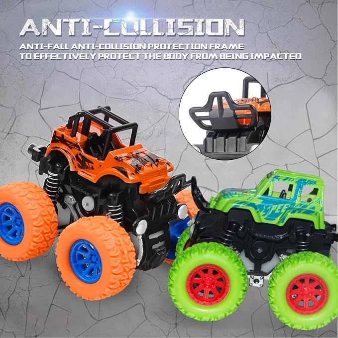 Monster Truck Toys - Friction Powered Toy Cars Push and Go Trucks Toy for Toddlers Kids Age 2-4 3-5 4-7 Best Christmas Birthday Party Children's Day Gift for Boys Girls 2 3 4 5 6 7 Year Old 4-Pack